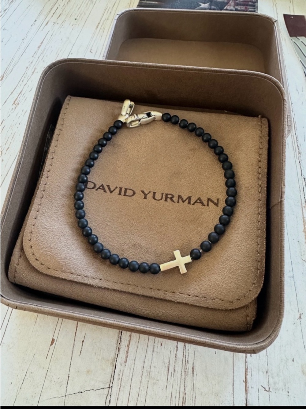 David Yurman Matte Black Bead Bracelet with Sterling Silver Clasp